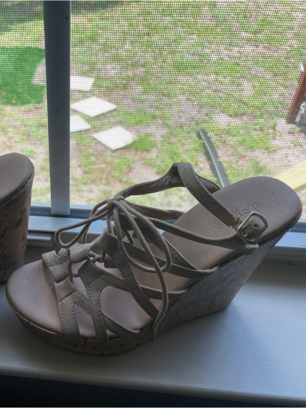 Charlotte Russe Tan Lace-Up Cork Wedge Sandals